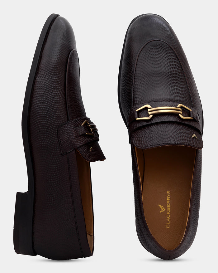 Leather Brown Solid Slip On Shoes - Argent