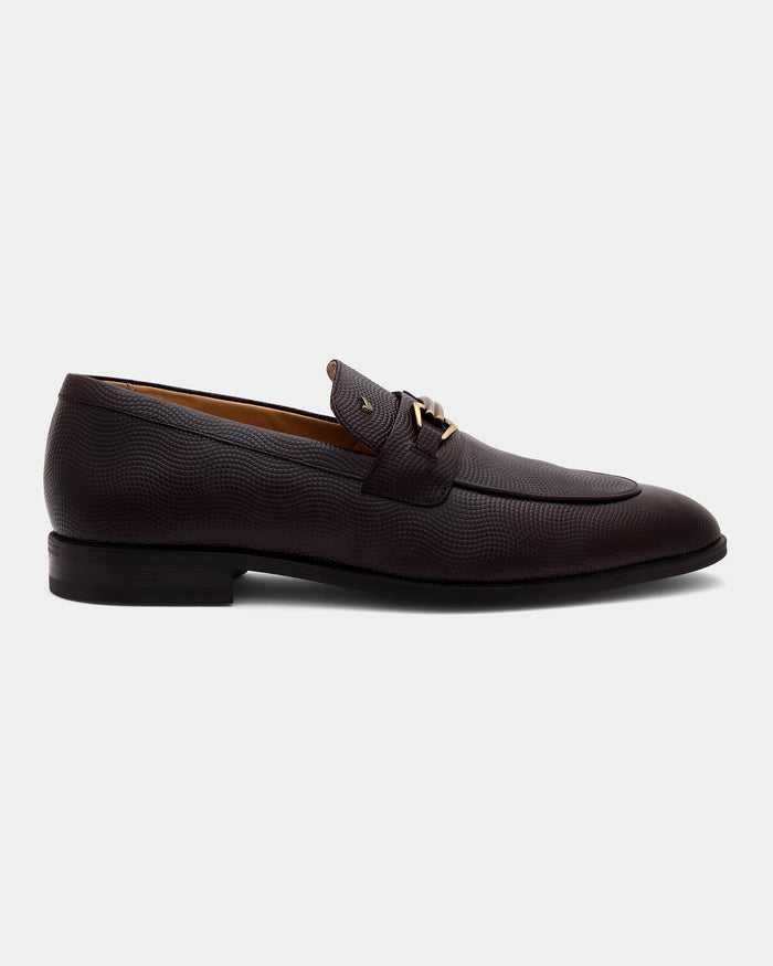 Leather Brown Solid Slip On Shoes - Argent