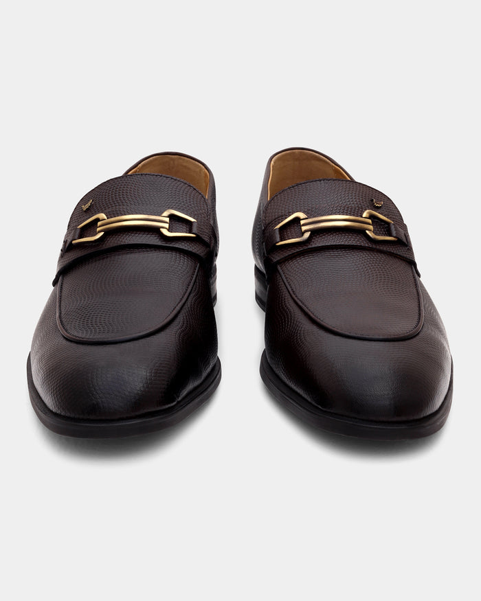 Leather Brown Solid Slip On Shoes - Argent