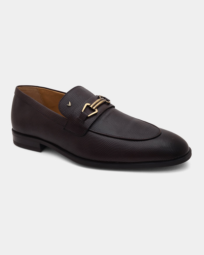Leather Brown Solid Slip On Shoes - Argent