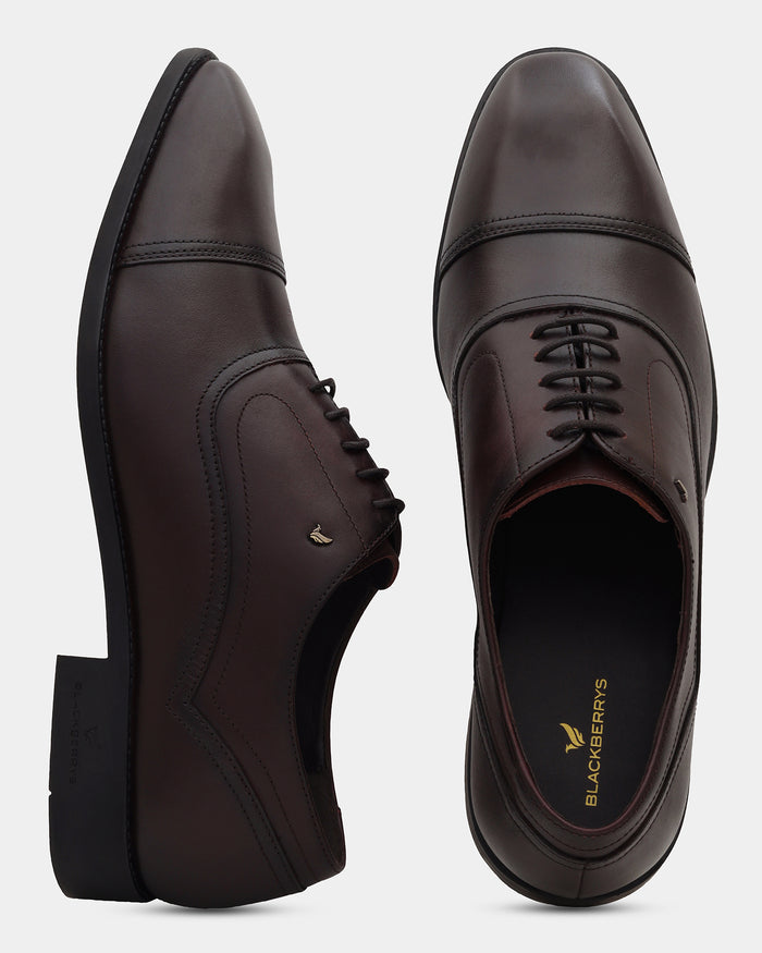 Leather Burgandy Solid Oxford Shoes- Antelope