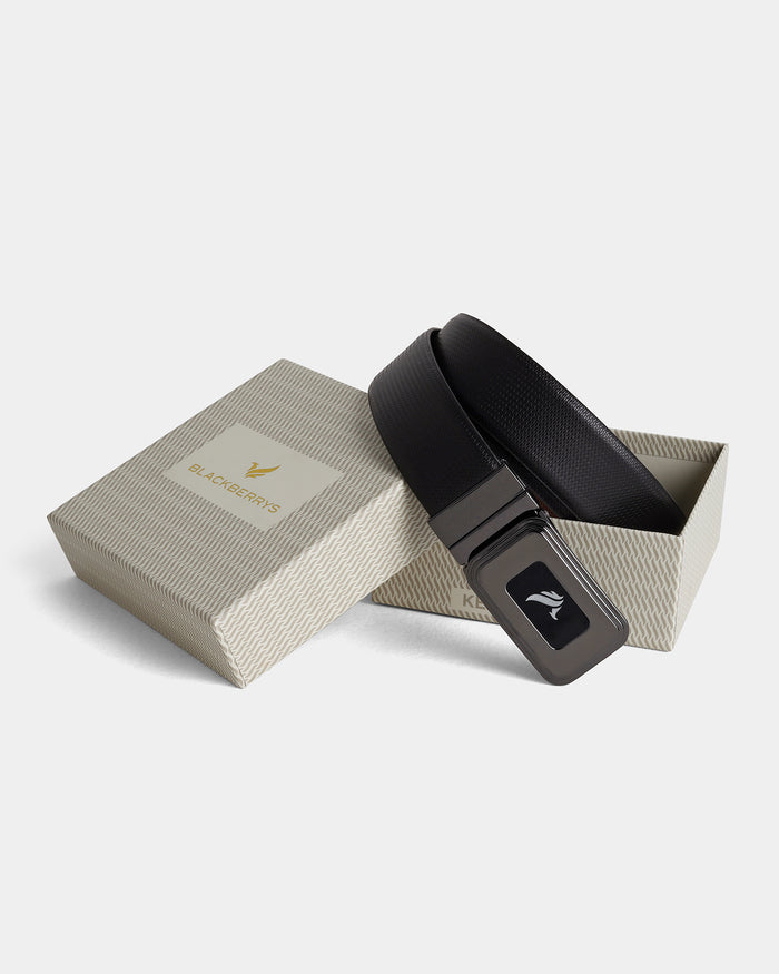 Leather Reversible Black & Brown Textured Belt - Apollo