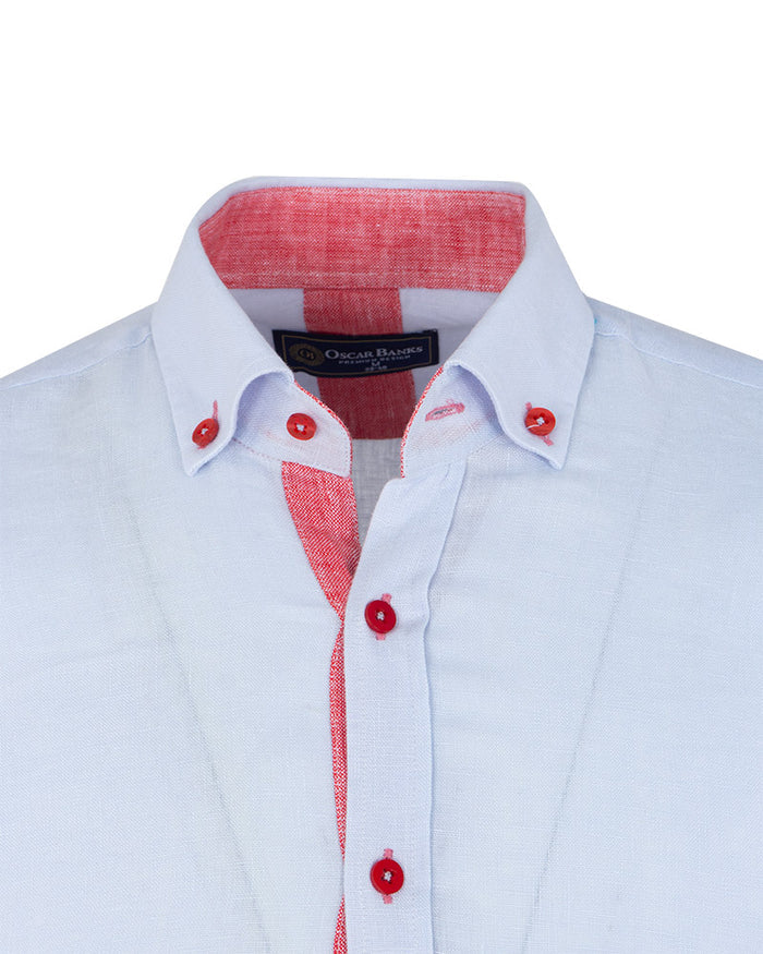 Light Blue Linen Long Sleeve Shirt-Makrom