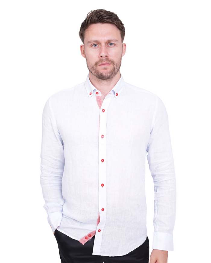 Light Blue Linen Long Sleeve Shirt-Makrom