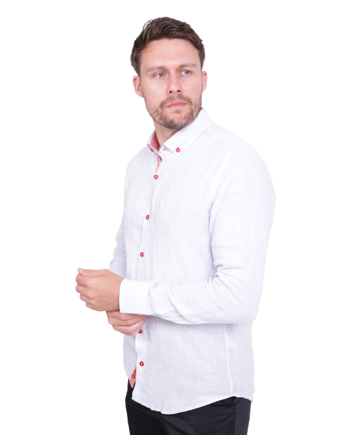 Light Blue Linen Long Sleeve Shirt-Makrom