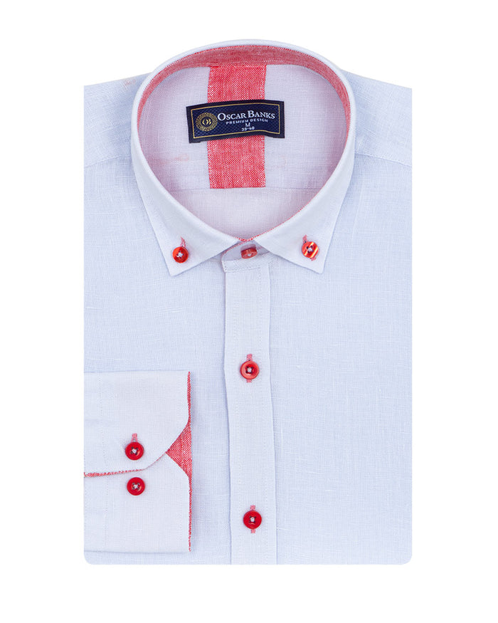 Light Blue Linen Long Sleeve Shirt-Makrom
