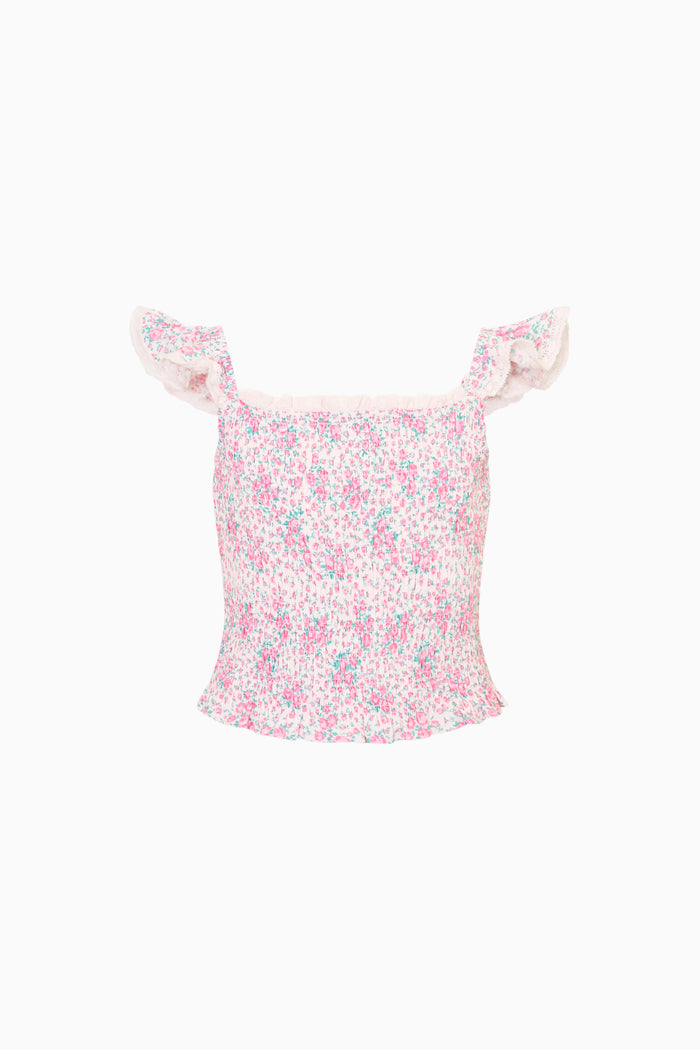 Pink floral top on a white background