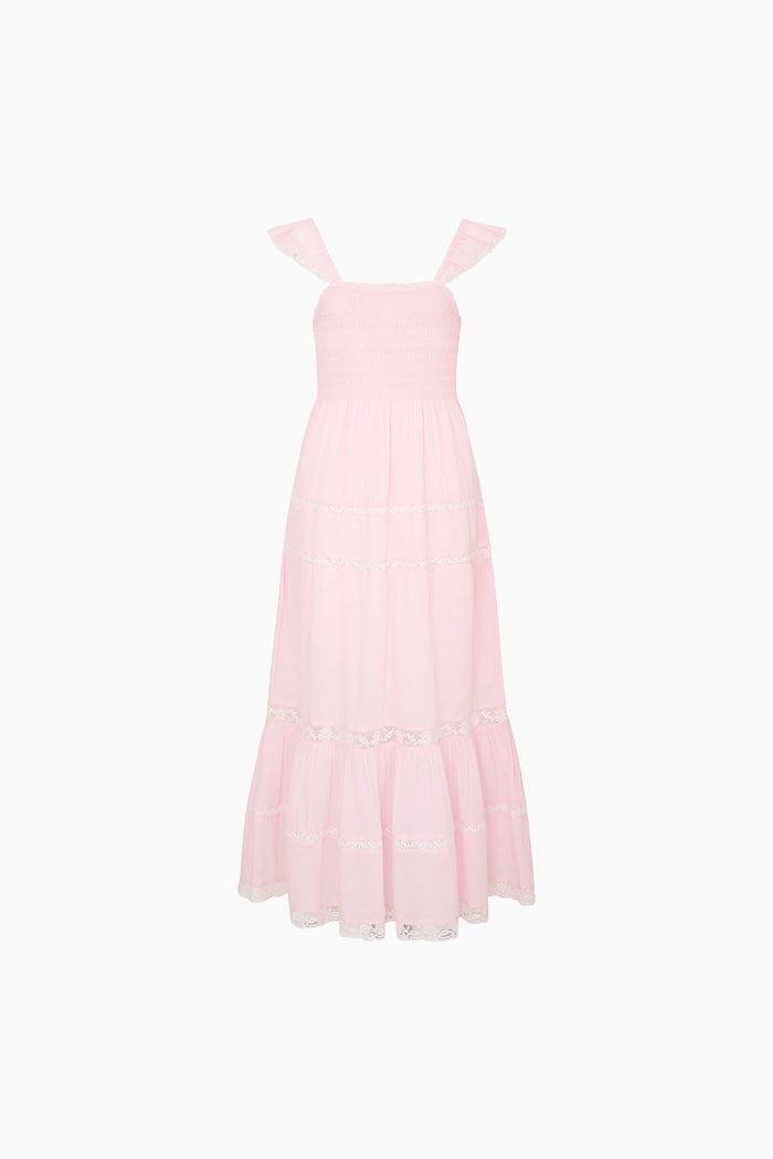Pink dress with thin straps on a white background
