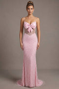 Long Dress With Bow, Pearls And Jewel Rhinestones C848