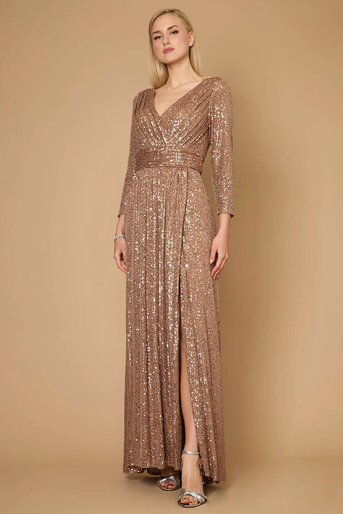Long Sleeve Sequin Formal Dress