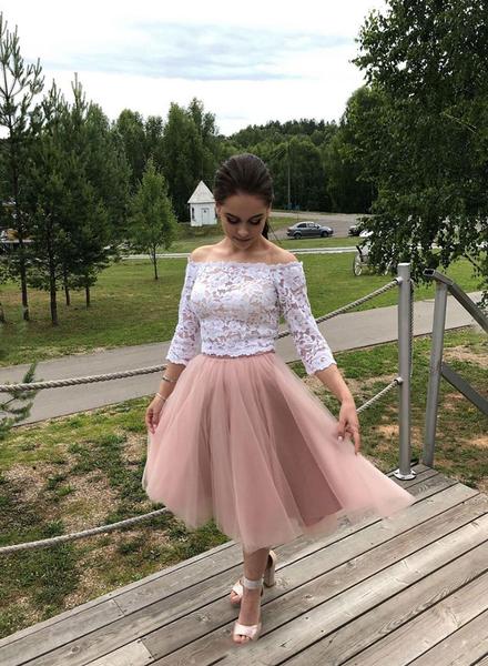 Long Sleeves Short Lace Prom Dress, Long Sleeves White Lace Formal Graduation Homecoming Dresses