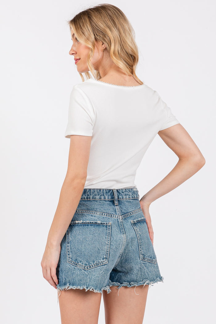 women's off white square neck bodysuit