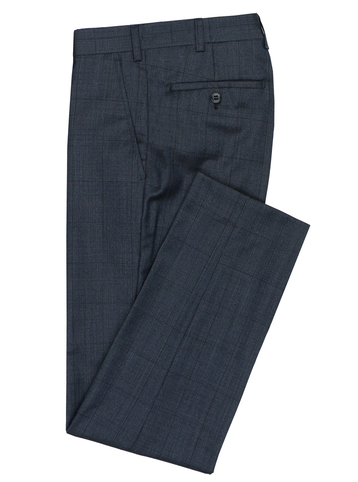 Lyon 107 Blue Check Wool Stretch Suit Trouser