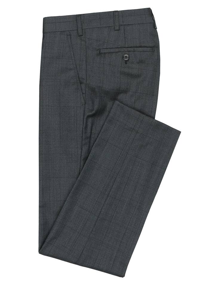 Lyon 107 Charcoal Check Wool Stretch Suit Trouser