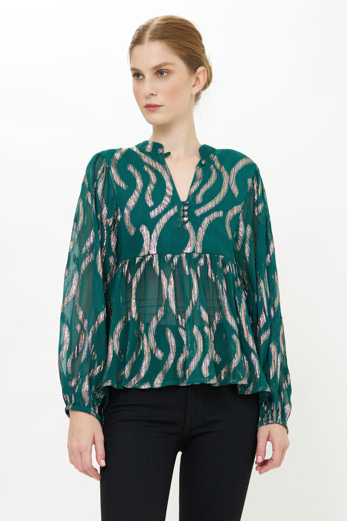Mandarin Balloon Top- Borealis Jade
