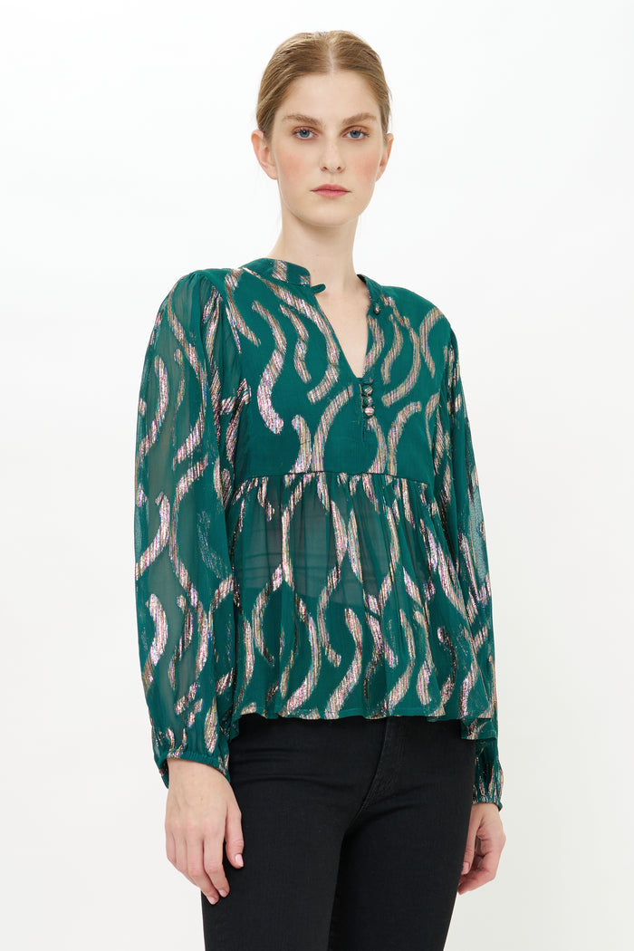 Mandarin Balloon Top- Borealis Jade