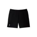 Men's black running shorts with an elastic waistband and side slits, featuring three pockets and a drawcord.