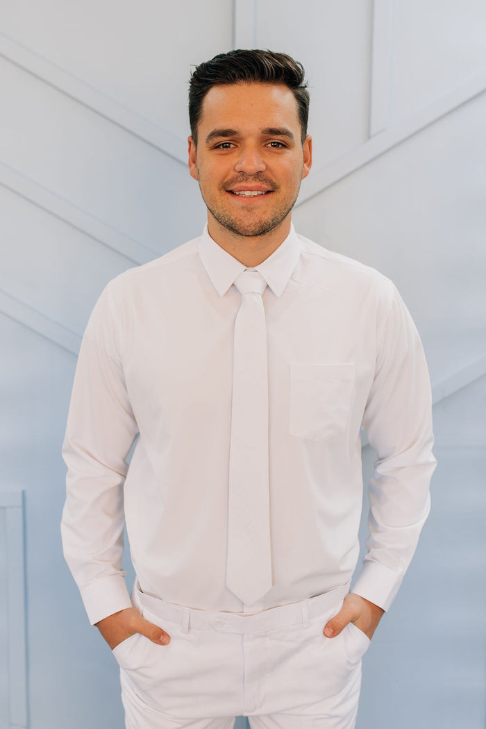 Men's Button Up Stretch White Shirt-CLOSEOUT