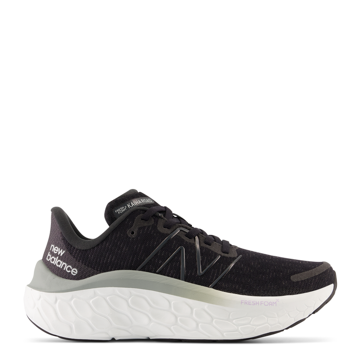 A pair of New Balance Fresh Foam X Kaiha Road running shoes in black color with white and gray accents.