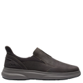 Black slip-on shoe on a white background