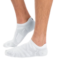 A pair of white men's running socks with anatomical shaping and a visible logo on the foot area.