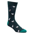 Dark green sock with horse pattern on a white background
