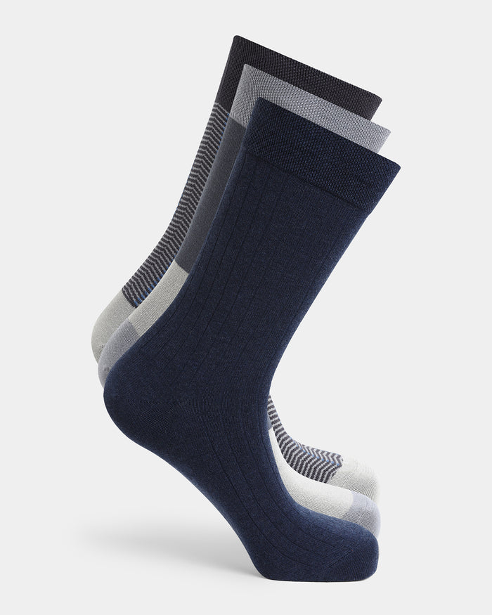 Mercerised Cotton Crew Length Socks Pack of 3 - Ahoy