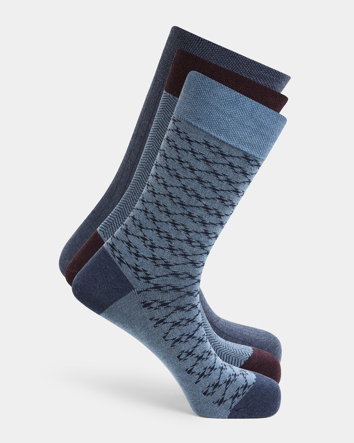 Mercerised Cotton Crew Length Socks Pack of 3 - Auraa