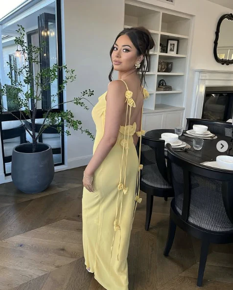 Mermaid Spaghetti Straps Floor Length Floral Yellow Evening Dress Prom Dresses