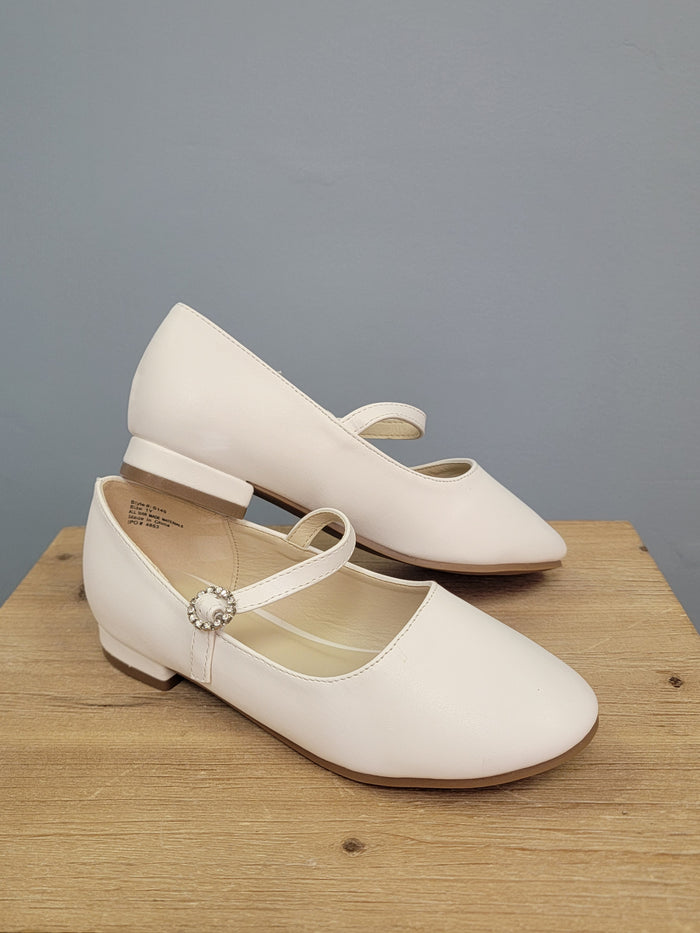 girls white flats with strap