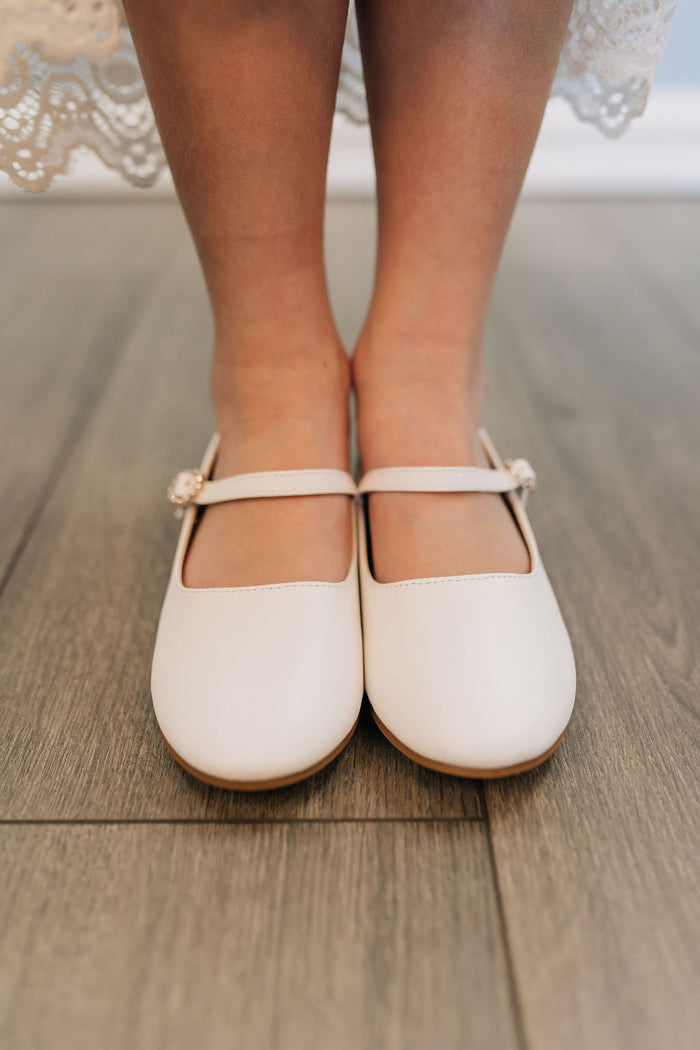 girls white flats with strap