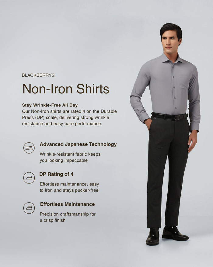 Mid Grey Non Iron Textured Shirt - Relay E