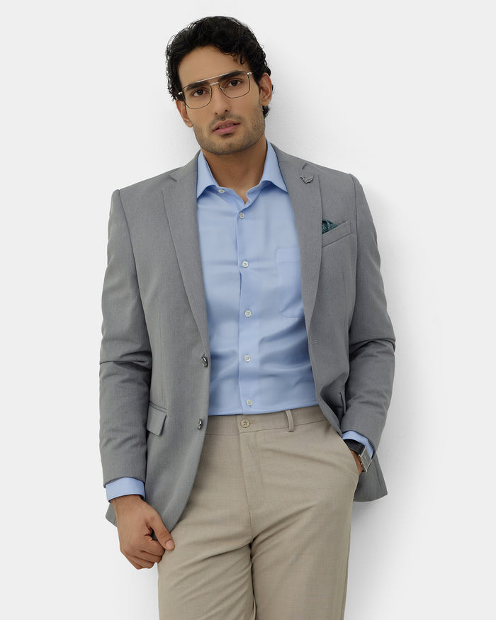 Mid Grey Solid Blazer - Ferado