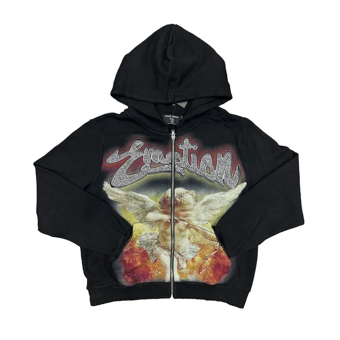 Mixed Emotion - Black Rhinestone Hoodie - Clique Apparel