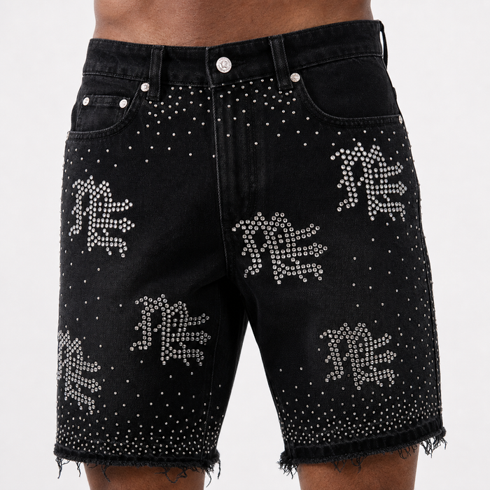 Mixed Emotion - ME Rhinestone Shorts - Black - Clique Apparel