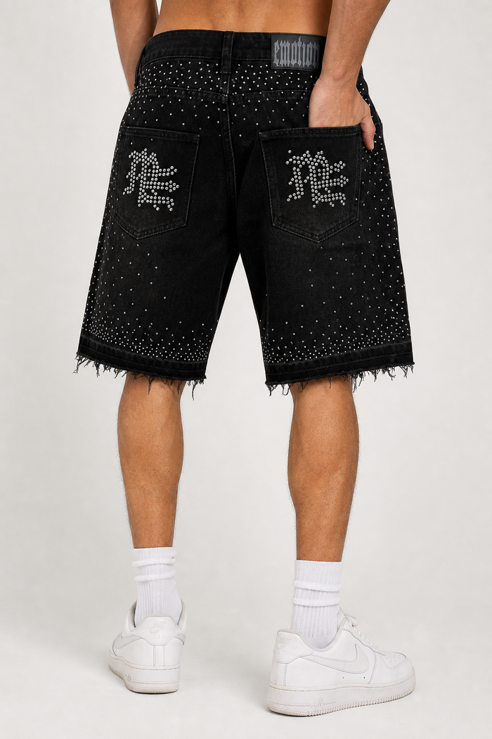 Mixed Emotion - ME Rhinestone Shorts - Black - Clique Apparel