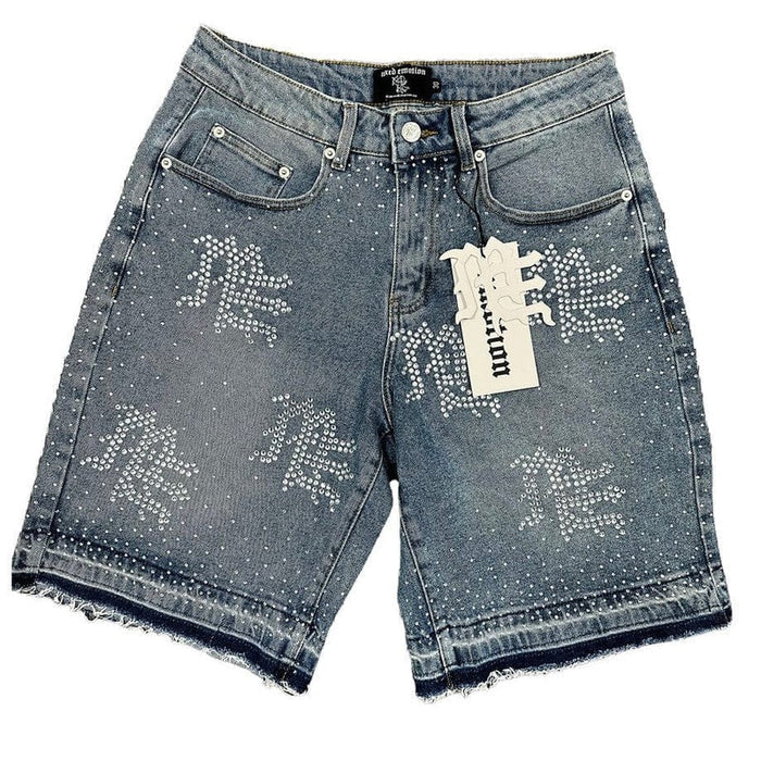 Mixed Emotion - ME Rhinestone Shorts - Blue - Clique Apparel