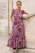 Mock Neck Flutter Maxi- Chennai Rose