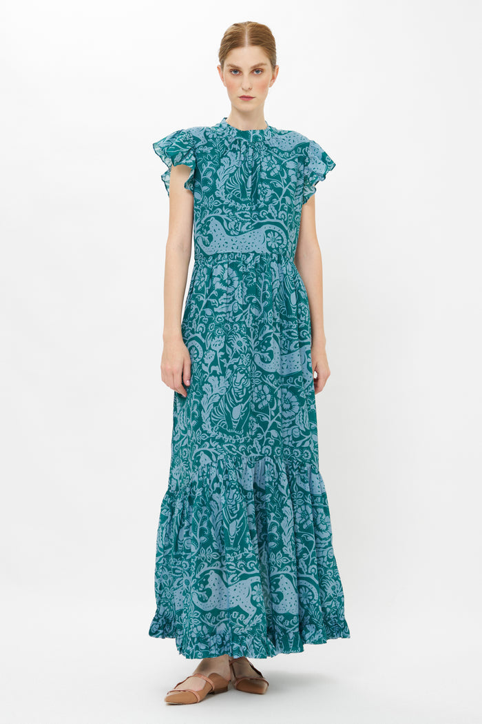Mock Neck Flutter Maxi- Singita Green