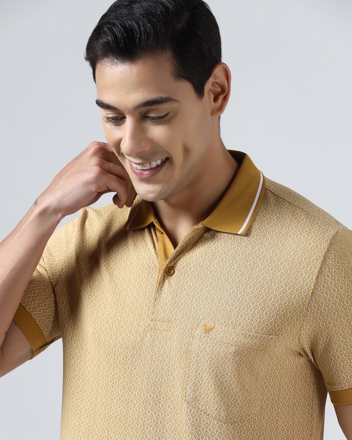 Mustard Yellow Printed Polo - Mini