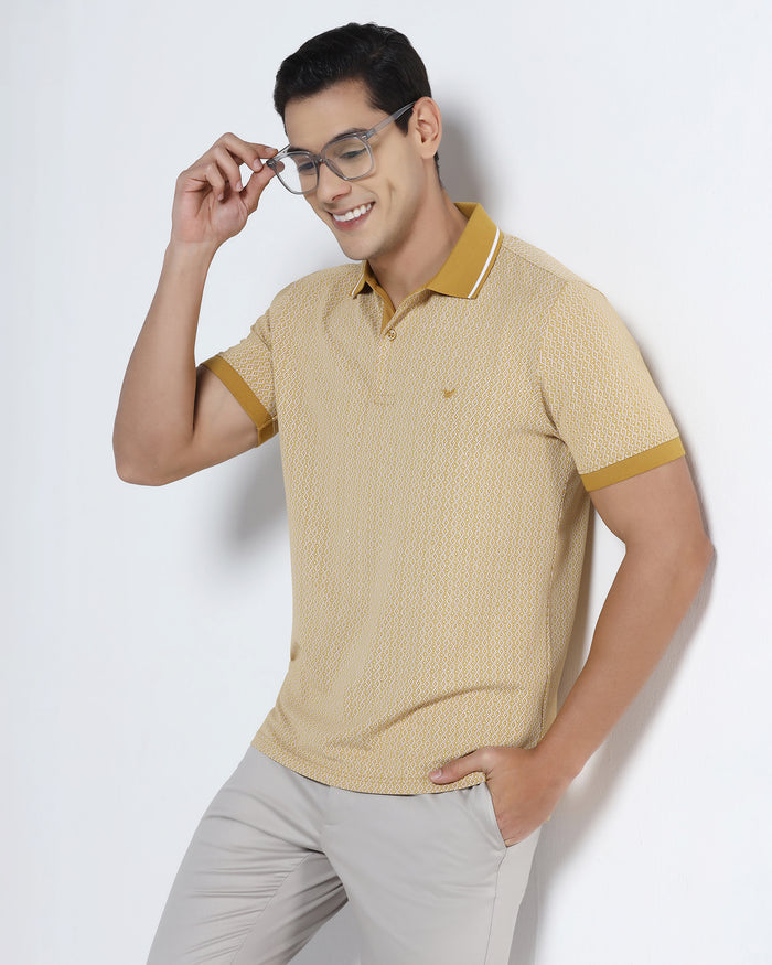 Mustard Yellow Printed Polo - Mini