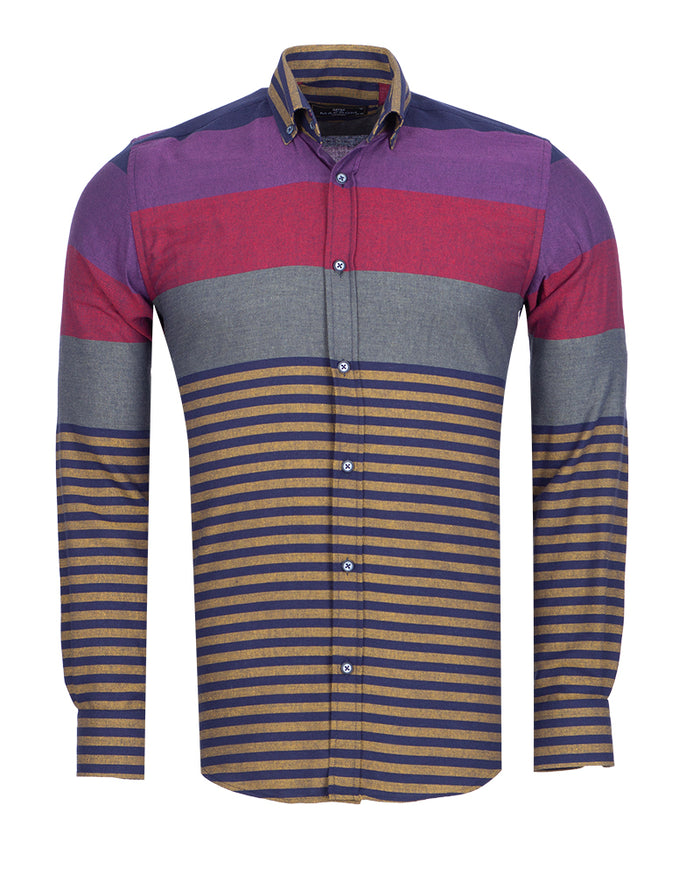Navy Front Row Striped Print Shirt-Makrom
