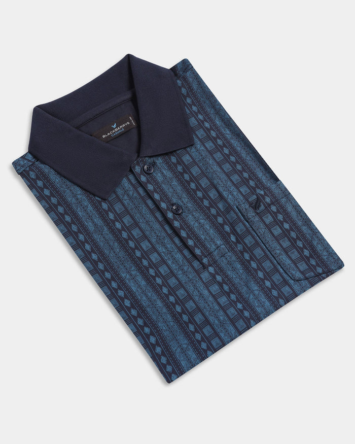Navy Printed Polo - Bogum