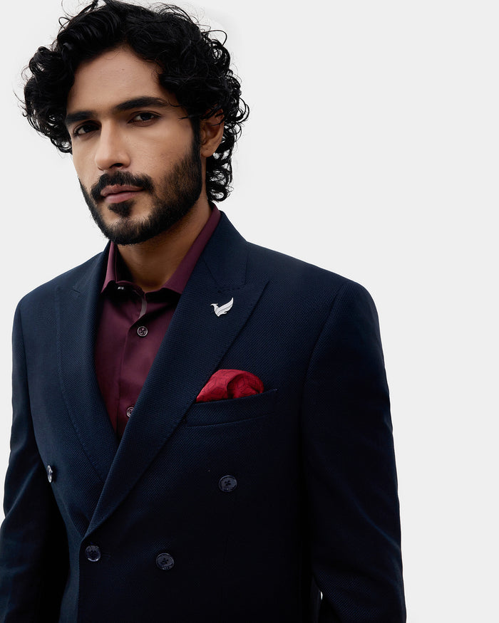 Navy Textured Blazer - Kefo