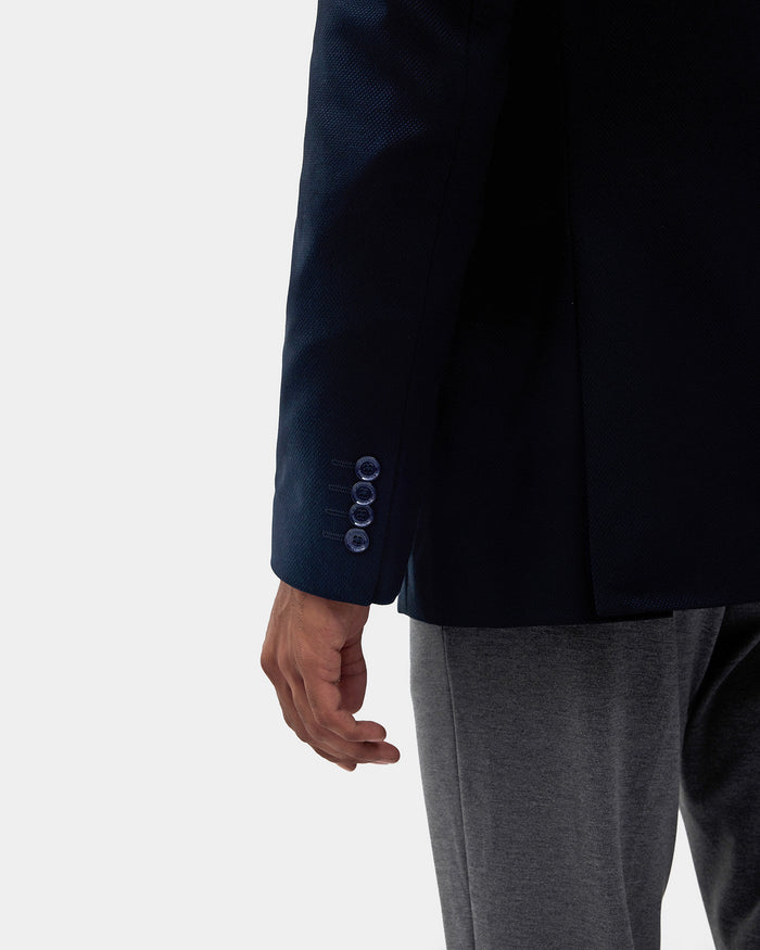 Navy Textured Blazer - Kefo