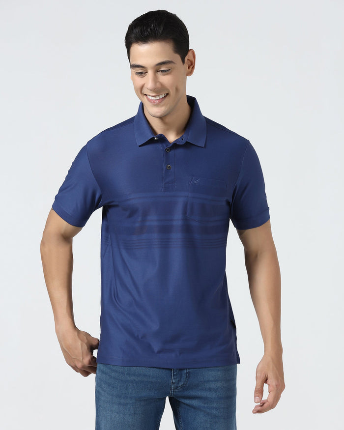 Navy Textured Polo - Peek
