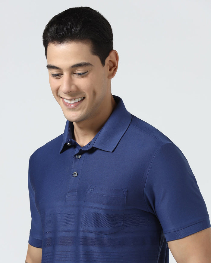 Navy Textured Polo - Peek