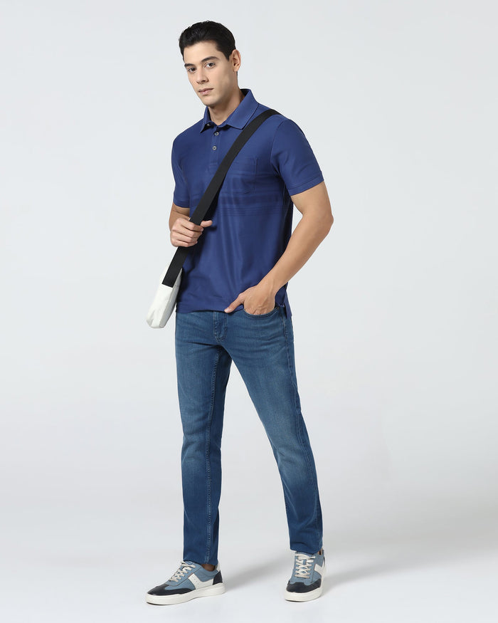 Navy Textured Polo - Peek