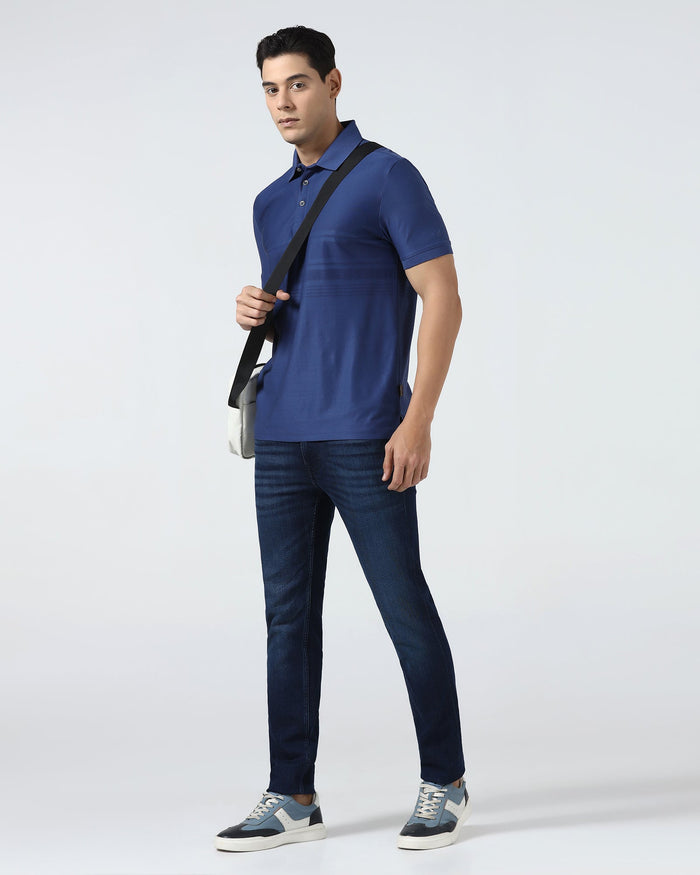 Navy Textured Polo - Peek