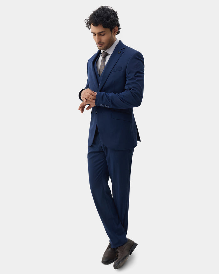 Navy Three Piece Textured Suit - Amster